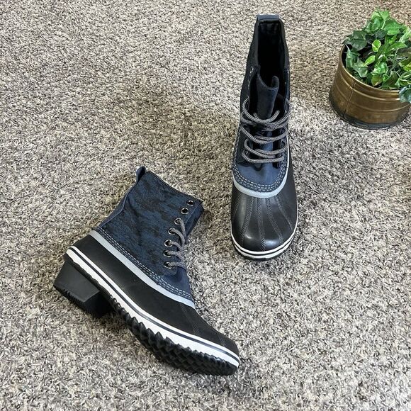 Sorel Slimpack 1964 Women's Waterproof Boots US 9.5 Navy Black Lace-Up Mid Calf - Picture 1 of 7